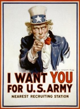The Uncle Sam poster was used to recruit people for the U.S army during the two World Wars. The Uncle Sam poster was used to recruit people for the U.S army during the two World Wars.